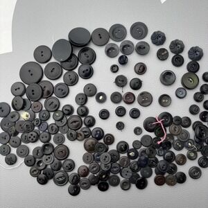 Lot of 100+ Vintage Black Buttons Mixed Styles Sizes Sewing Craft Supply